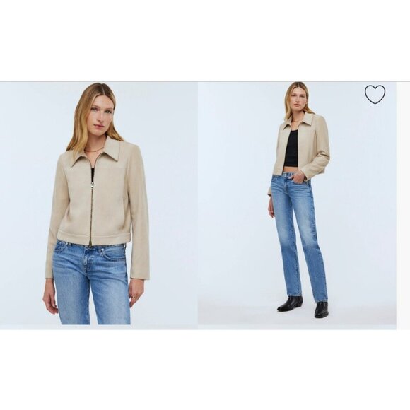 Madewell $498 Shrunken Zip-Front Jacket in Suede Light Sand Size 8 NO887